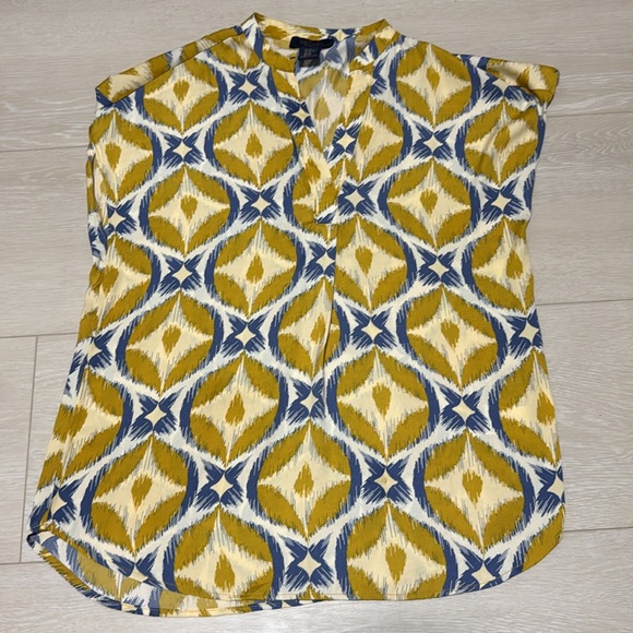 3/$10 RACHEL Rachel Roy Yellow Blue Geometric Blouse with Mandarin Collar - Picture 8 of 8
